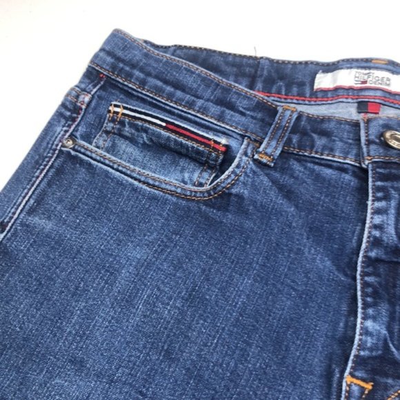 VINTAGE MENS TOMMY HILFIGER SLIM STRAIGHT JEANS 33x32 🇺🇸 - Picture 6 of 12